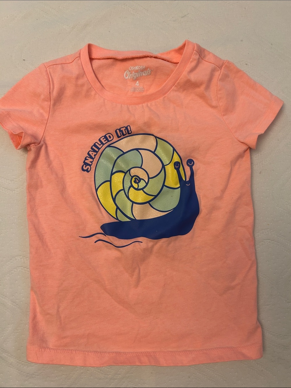 OshKosh B'gosh Coral Peach Tee with Colorful Snail Graphic